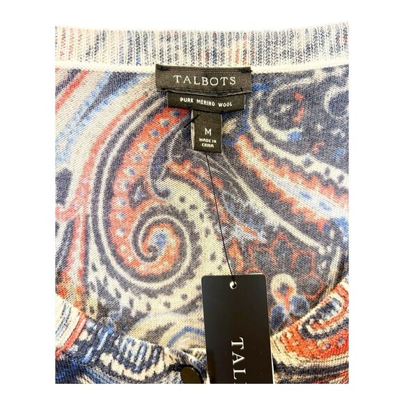 Talbots Fine Merino Wool Paisley Cardigan NWT Sz M - Picture 2 of 5